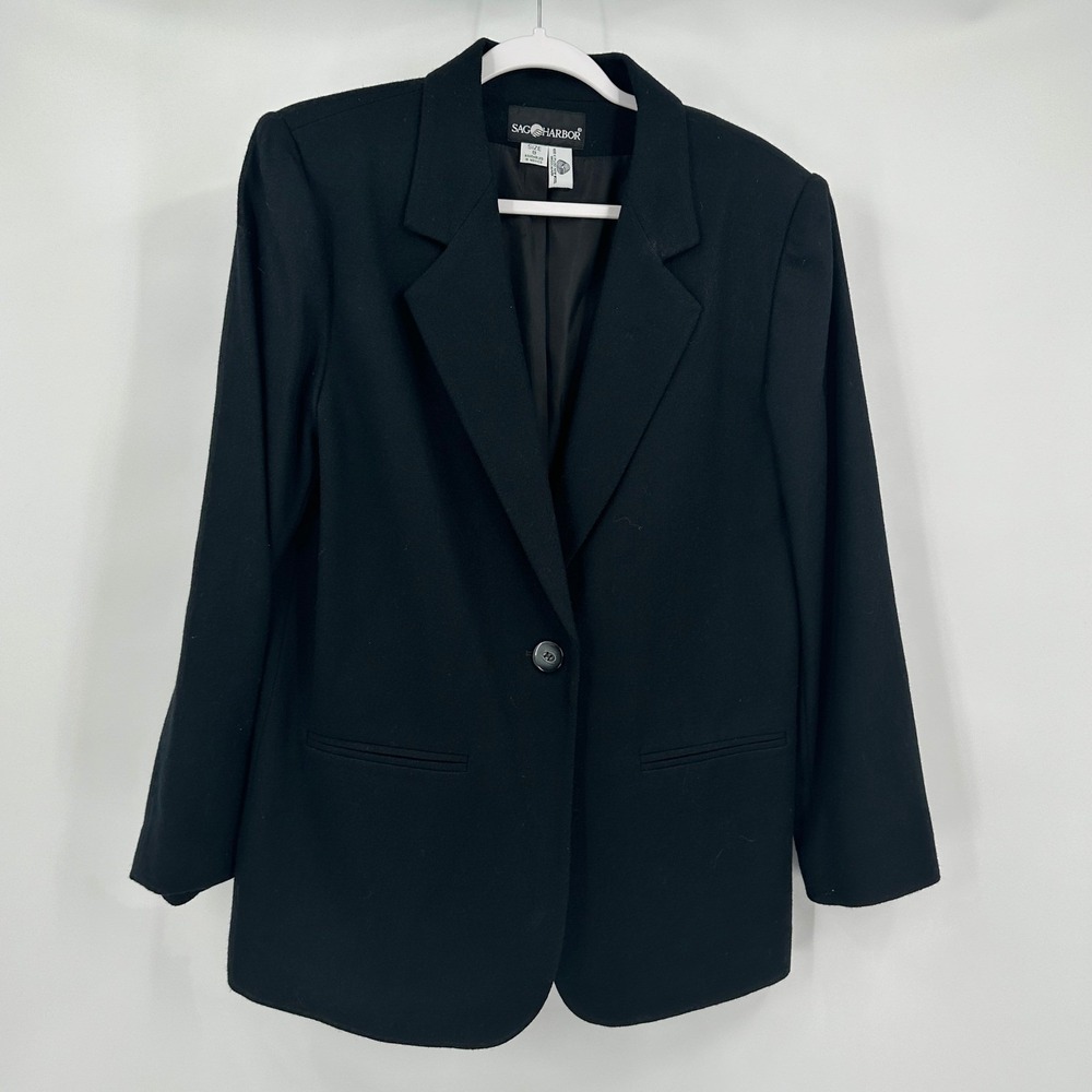 Womens Old Money Minimalist Wool Blazer Size 8 Preppy Quiet Luxury Capsule Black